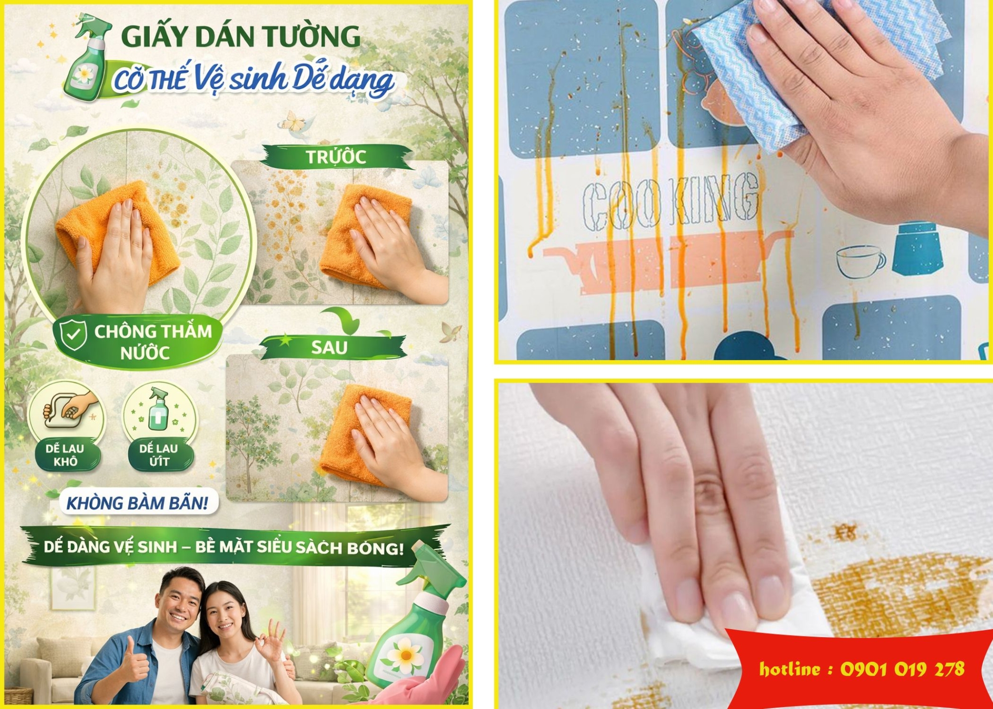 giấy dán tường dễ dàng vệ sinh - lau chùi 