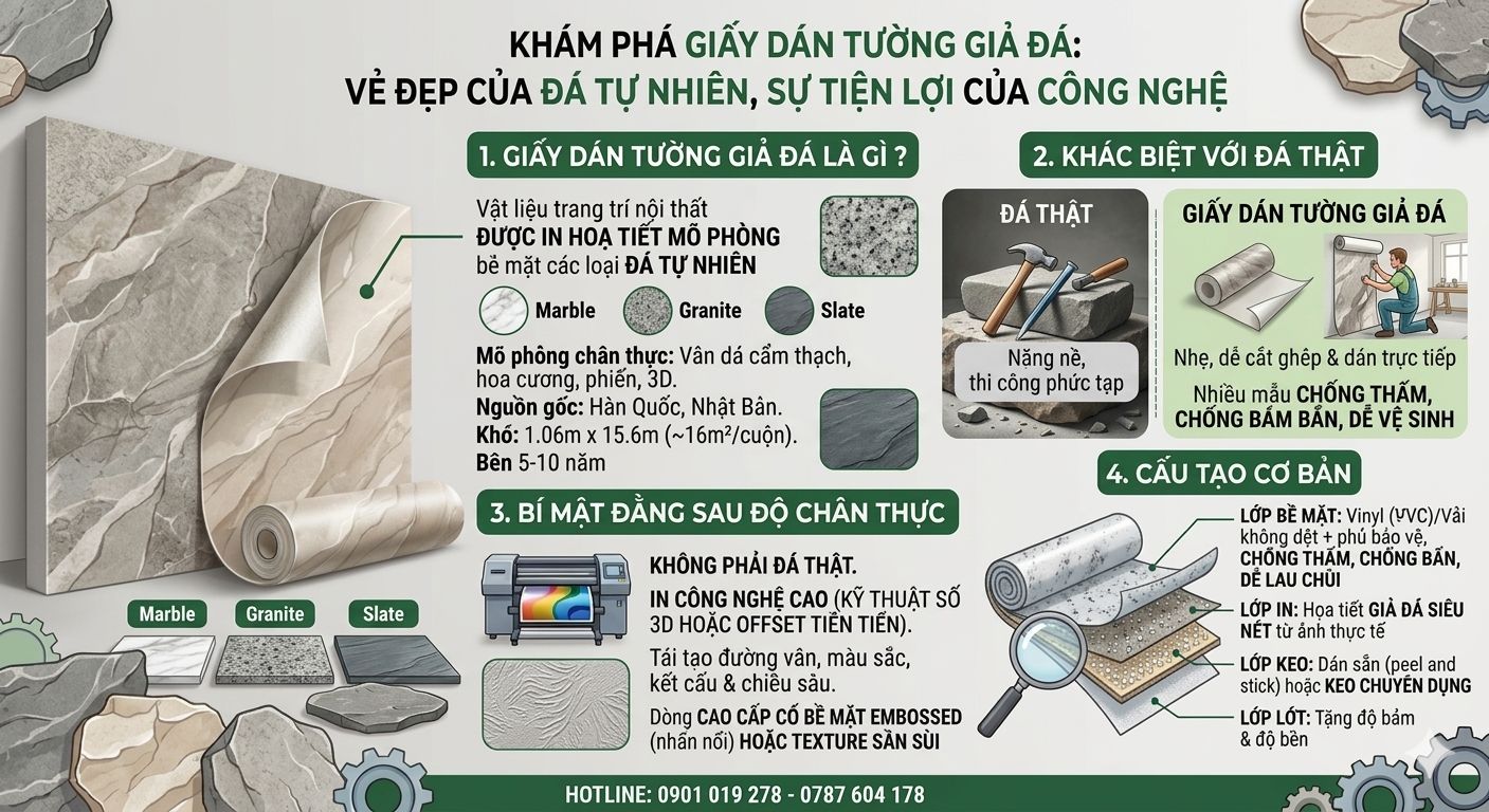giấy dán tường giả đá là gì ? 