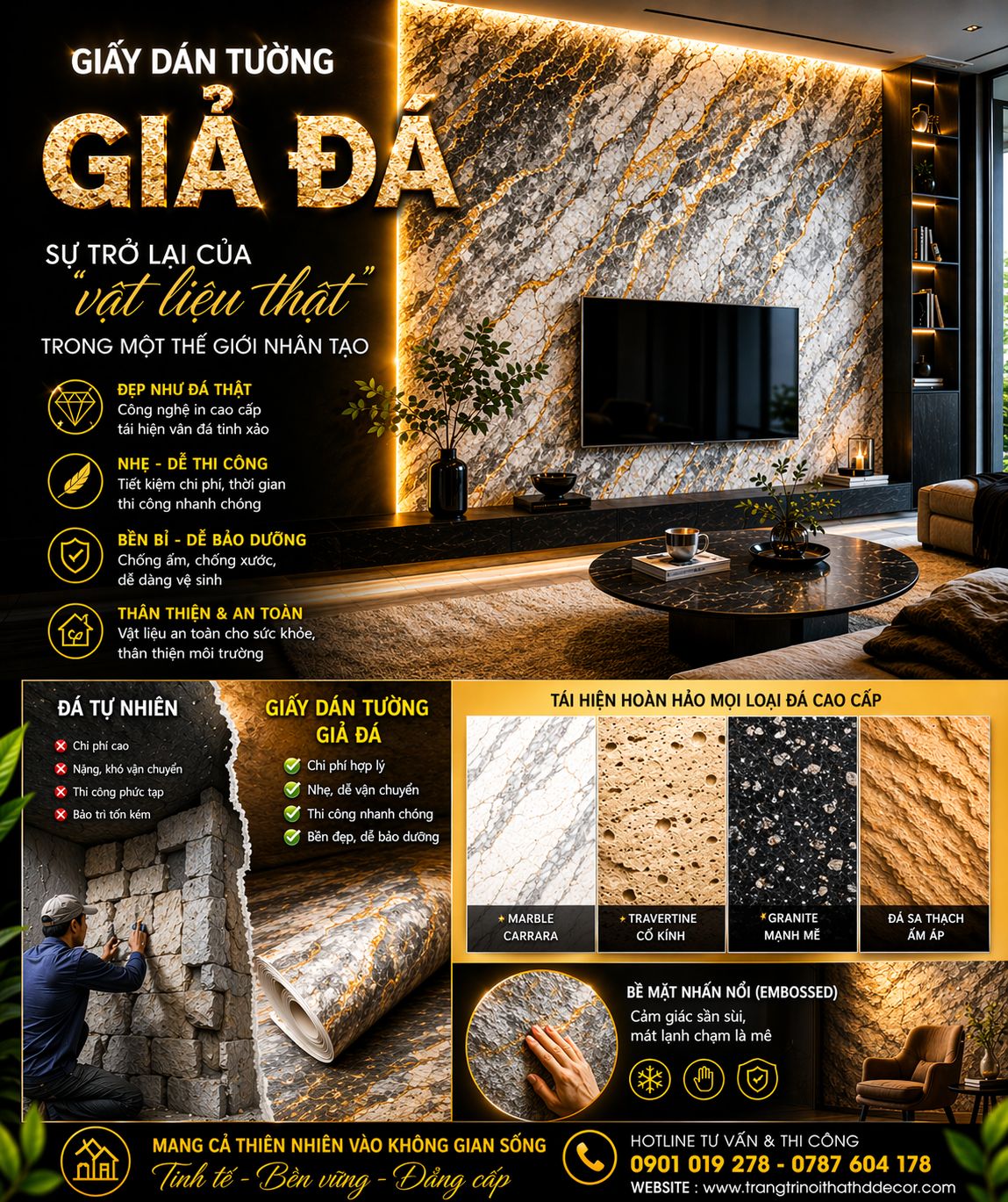 giấy dán tường giả đá sang trọng , đẳng cấp