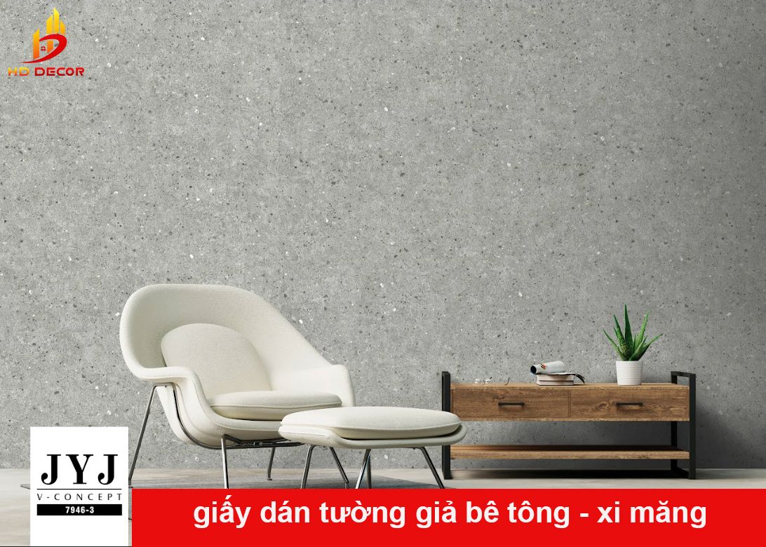 giấy dán tường giả bê tông - xi măng cho phòng khách 