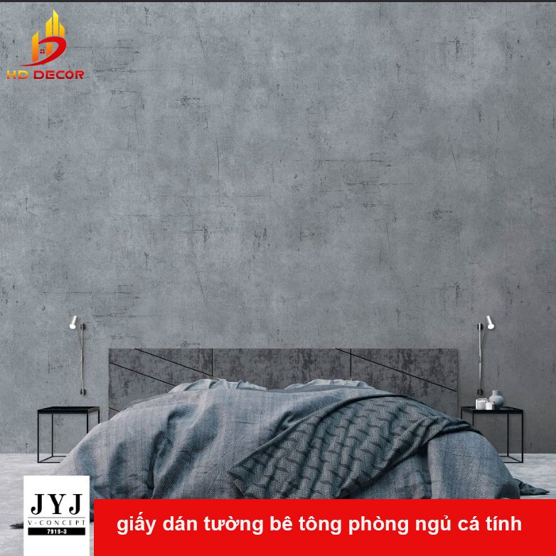 giấy dán tường giả bê tông phòng ngủ 