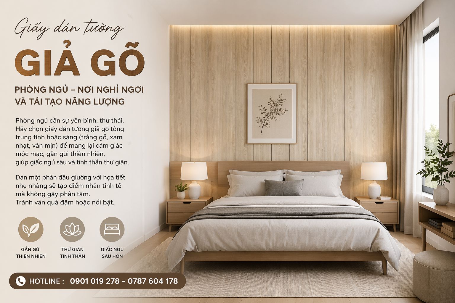giấy dán tường giả gỗ cho phòng ngủ