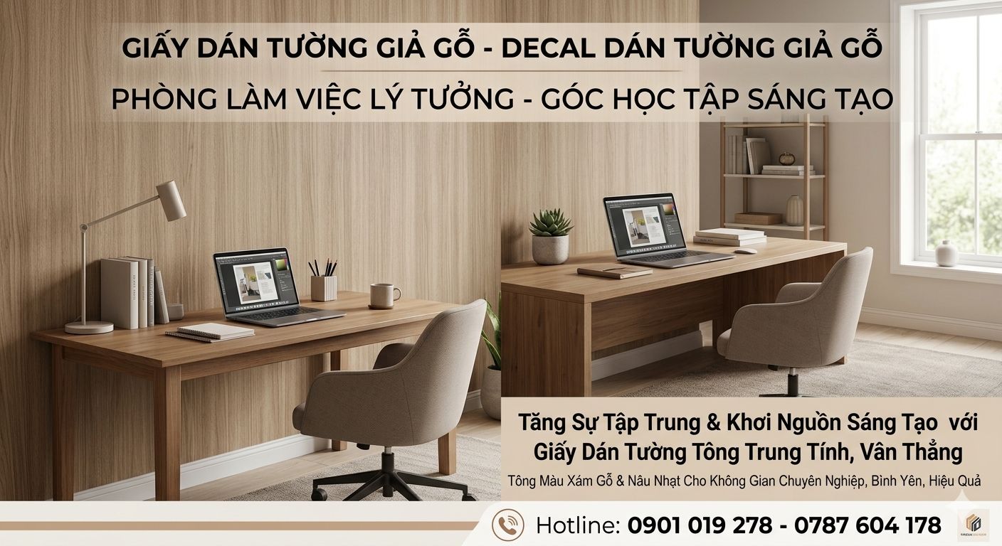giấy dán tường giả gỗ - decal giả gỗ cho phòng làm việc
