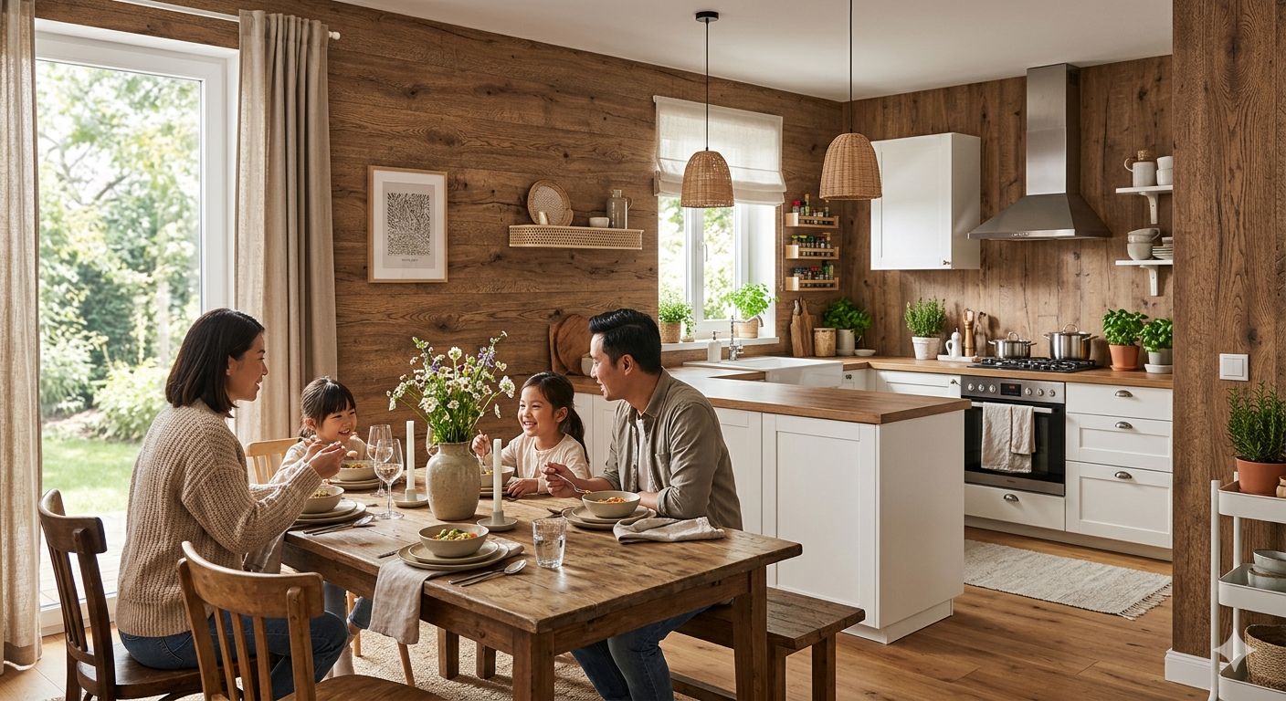 giấy dán tường giả gỗ cho phòng ăn . nhà bếp
