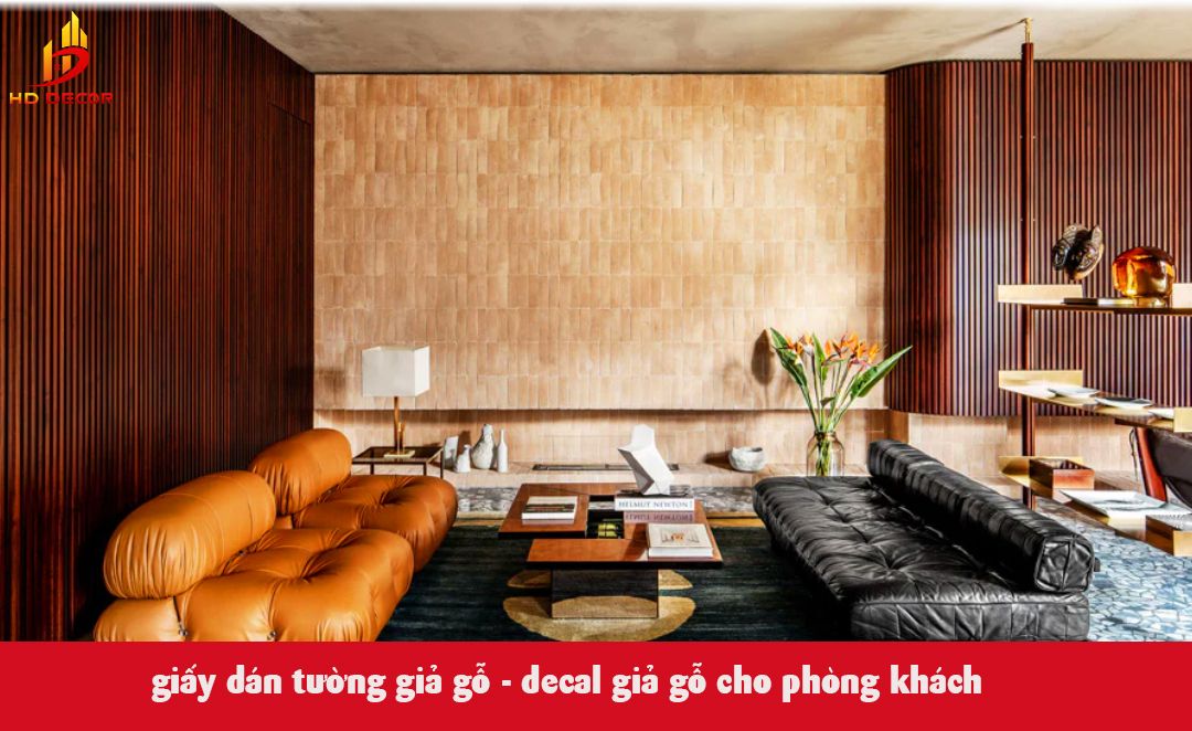 giấy dán tường giả gỗ cho phòng khách