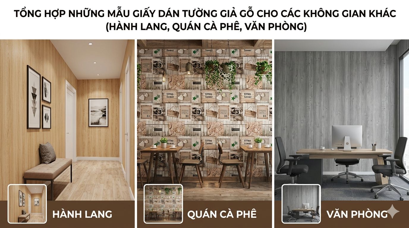 giấy dán tường giả gỗ cho quán cafe - văn phòng