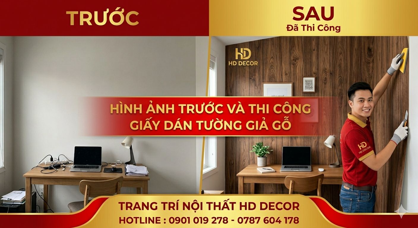 giấy dán tường giả gỗ dễ dàng thi công và lau chùi