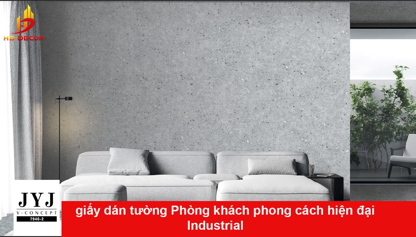 giấy dán tường giả xi măng phòng khách 