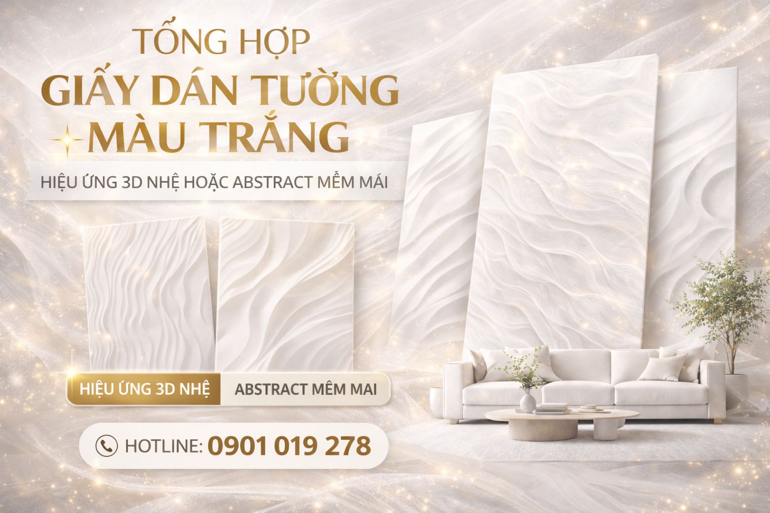 giấy dán tường màu trắng Hiệu ứng 3D nhẹ hoặc abstract mềm mại