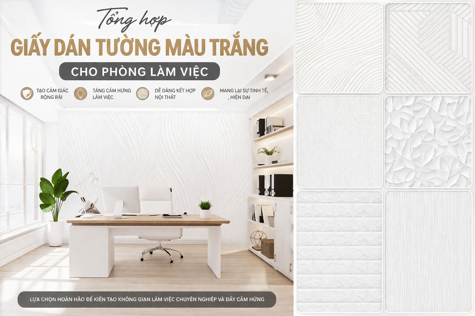 giấy dán tường màu trắng cho phòng làm việc