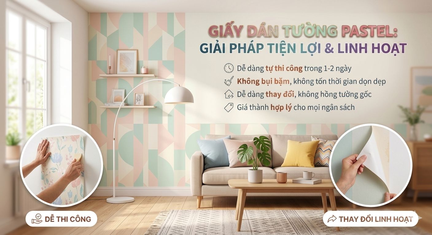 giấy dán tường pastel Dễ thi công, tiện lợi và linh hoạt