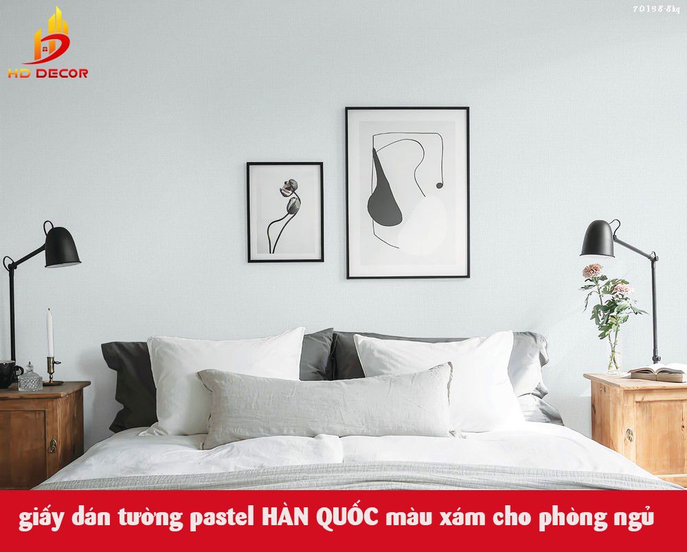 giấy dán tường pastel HÀN QUỐC màu xám cho phòng ngủ