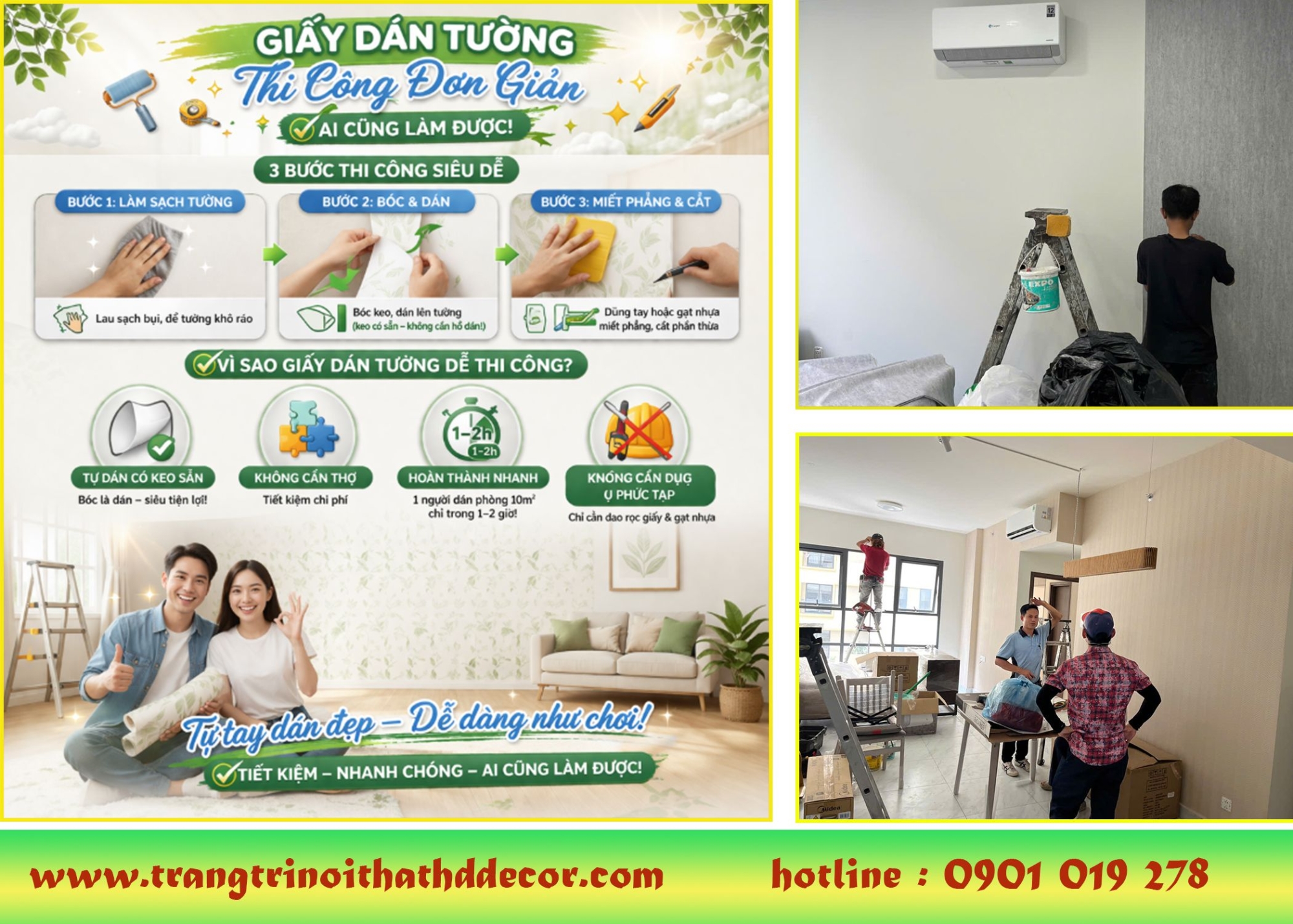 giấy dán tường thi công đơn giản , nhanh chóng 