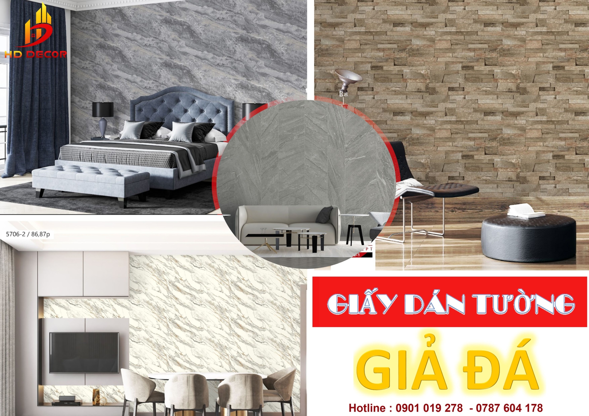 giấy dán tường giả đá giá rẻ 
