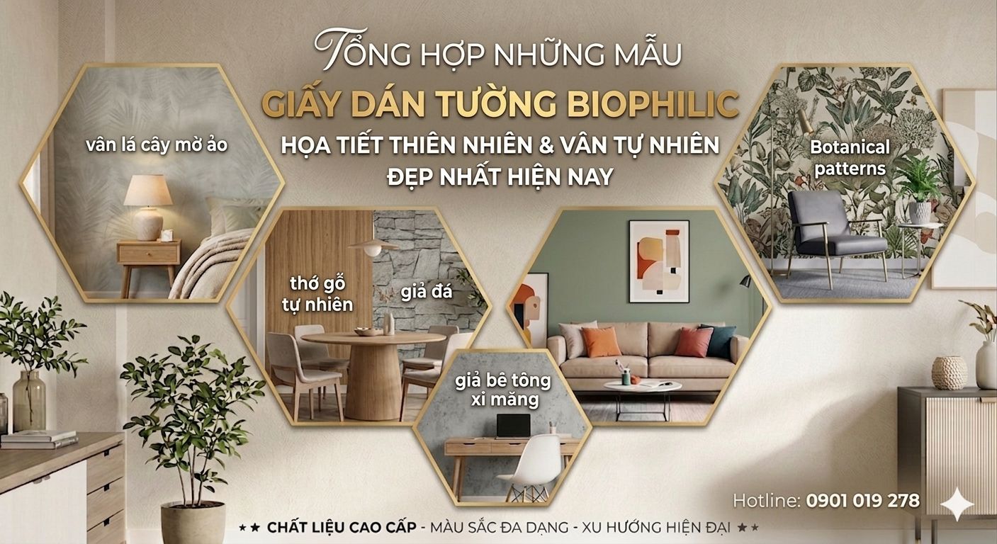  Giấy dán tường Biophilic – Họa tiết thiên nhiên & vân tự nhiên