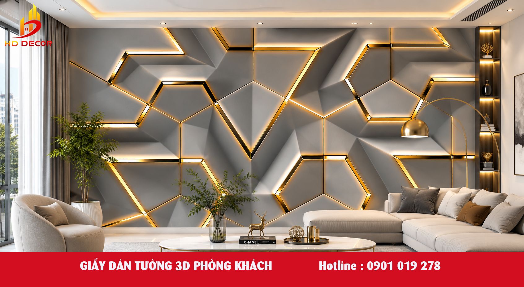 giấy dán tường 3D phòng khách 