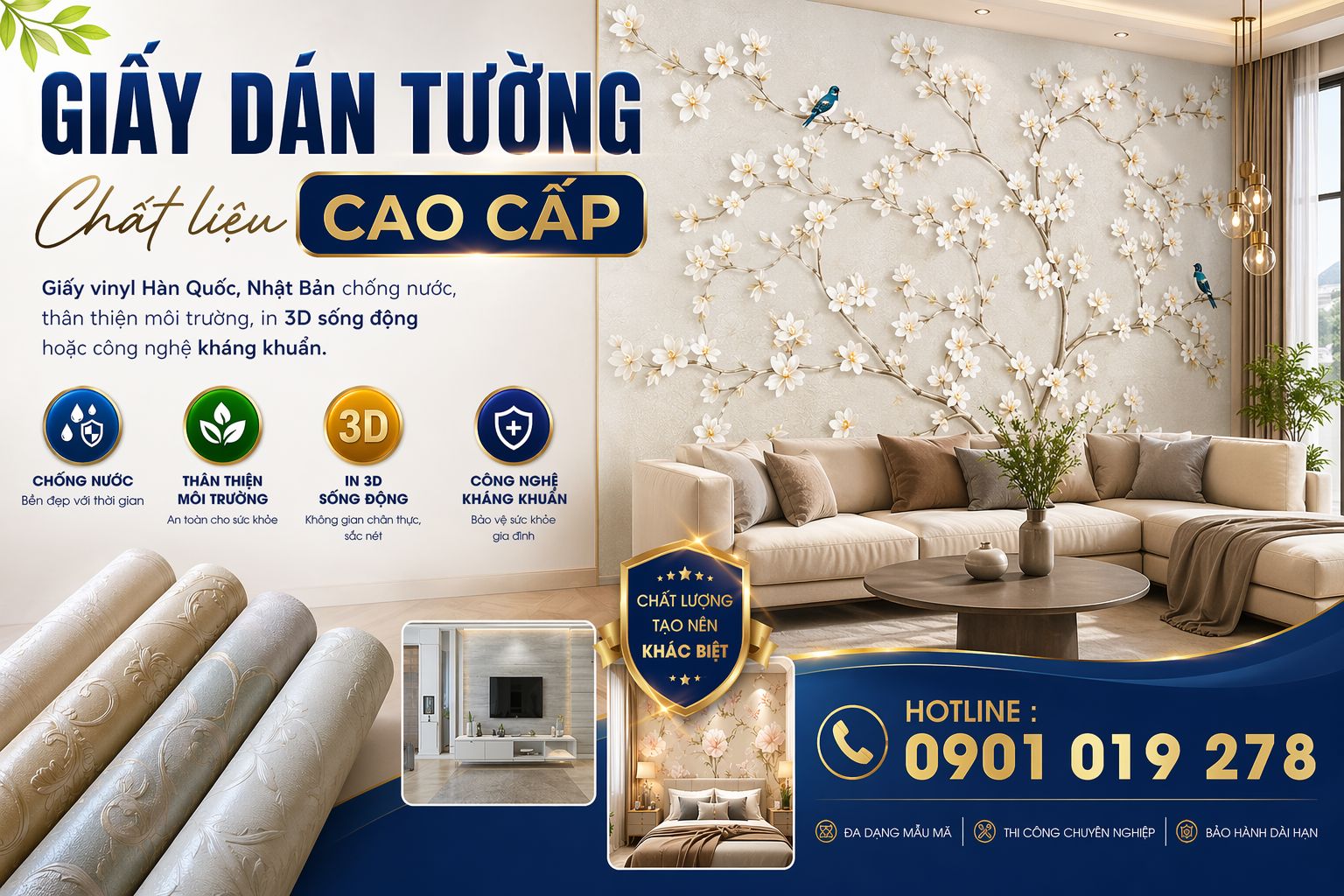 giấy dán tường 3d  chất liệu cao cấp 