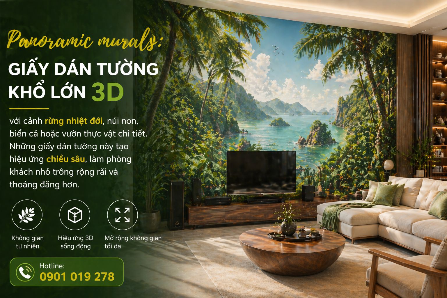 giấy dán tường 3d khổ lớn - mang phong cách thiên nhiên 