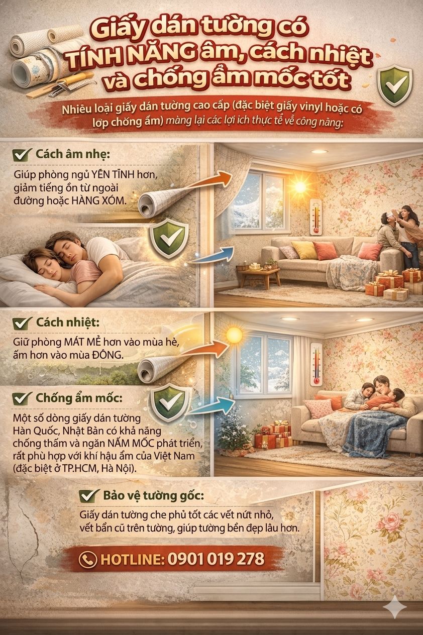 giấy dán tường chống ẩm cách nhiệt cách âm tốt