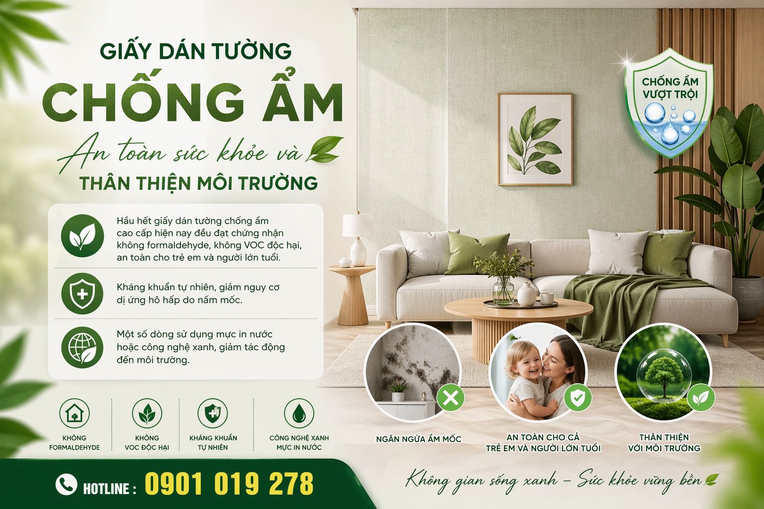 giấy dán tường chống ẩm an toàn thân thiện với môi trường 