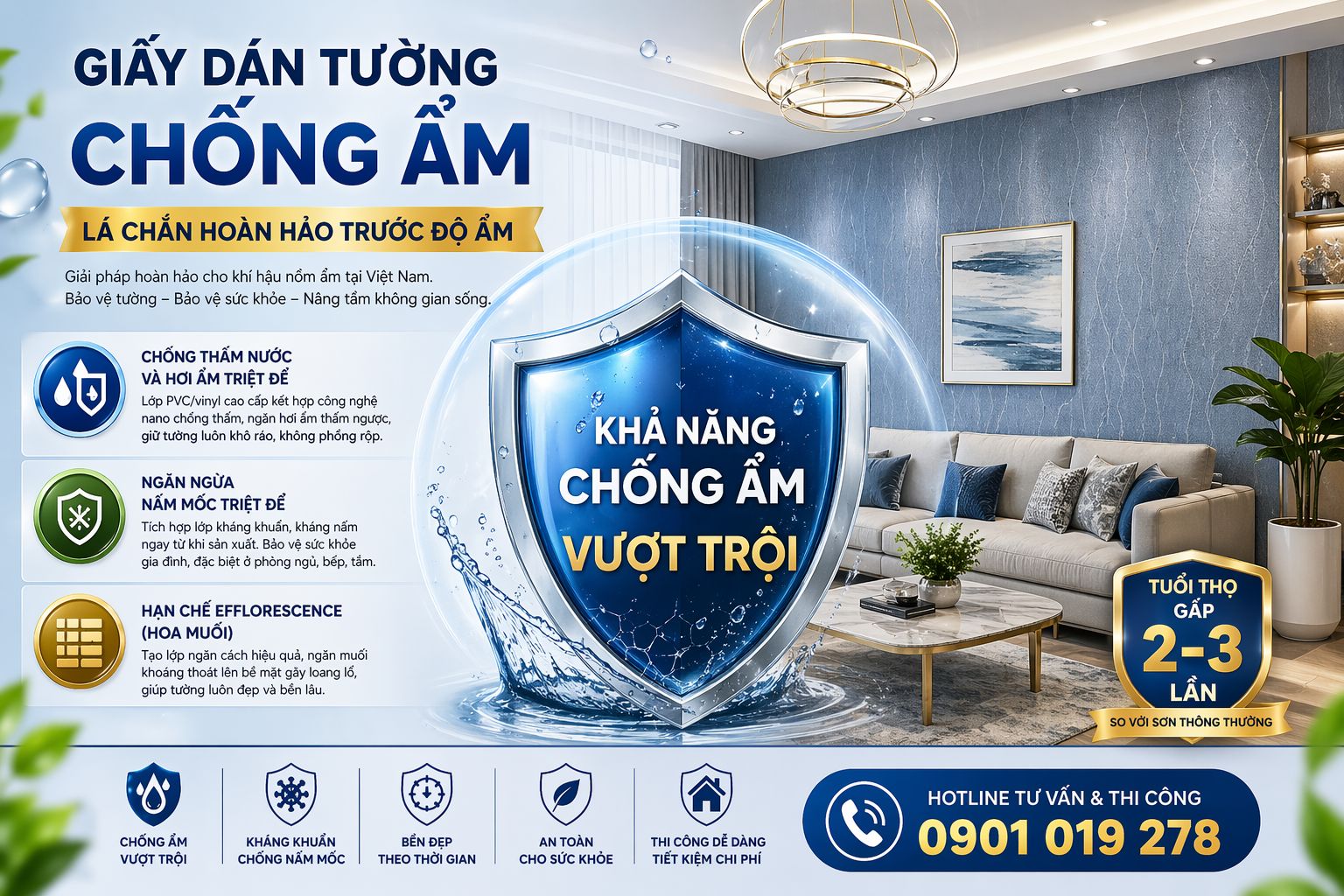 giấy dán tường chống ẩm có tính chống ẩm vượt trội 