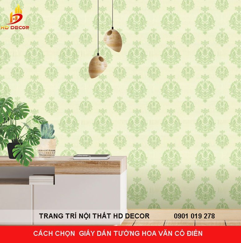 giấy dán tường cổ điển phòng khách 