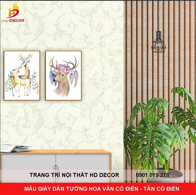 giấy dán tường cổ điển phòng khách 