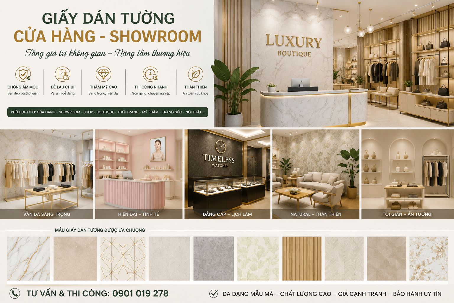 giấy dán tường cửa hàng showroom