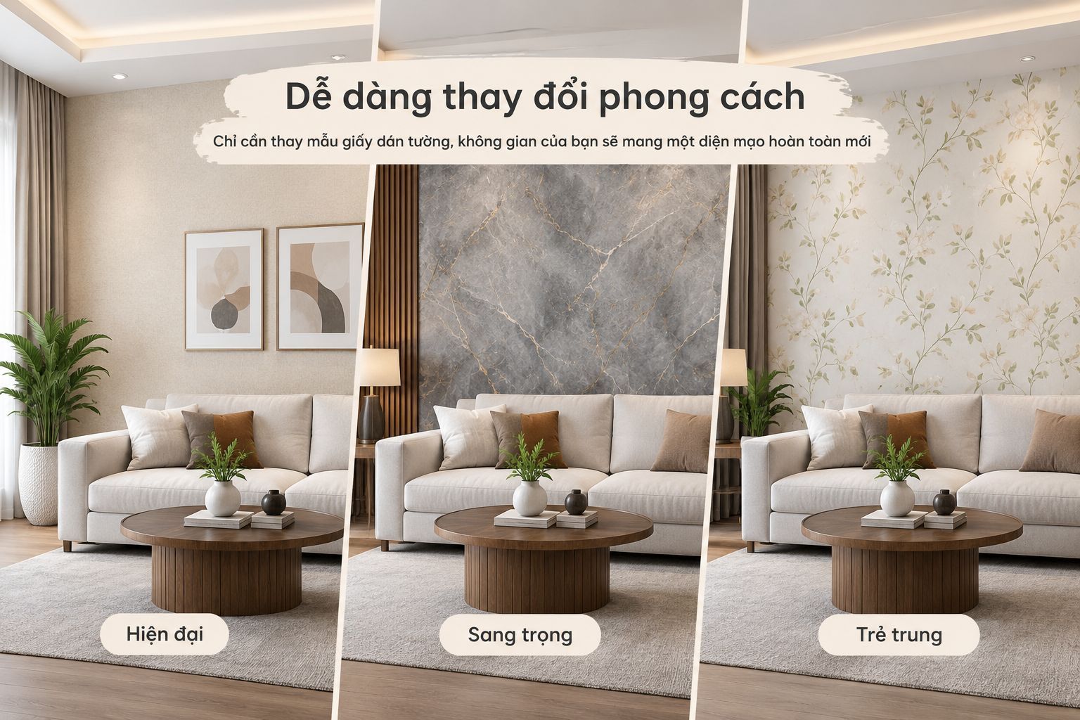 giấy dán tường dễ dàng thay đổi phong cách