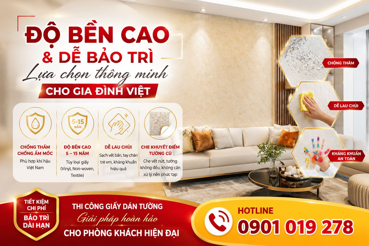giấy dán tường độ bền cao dể bảo trì