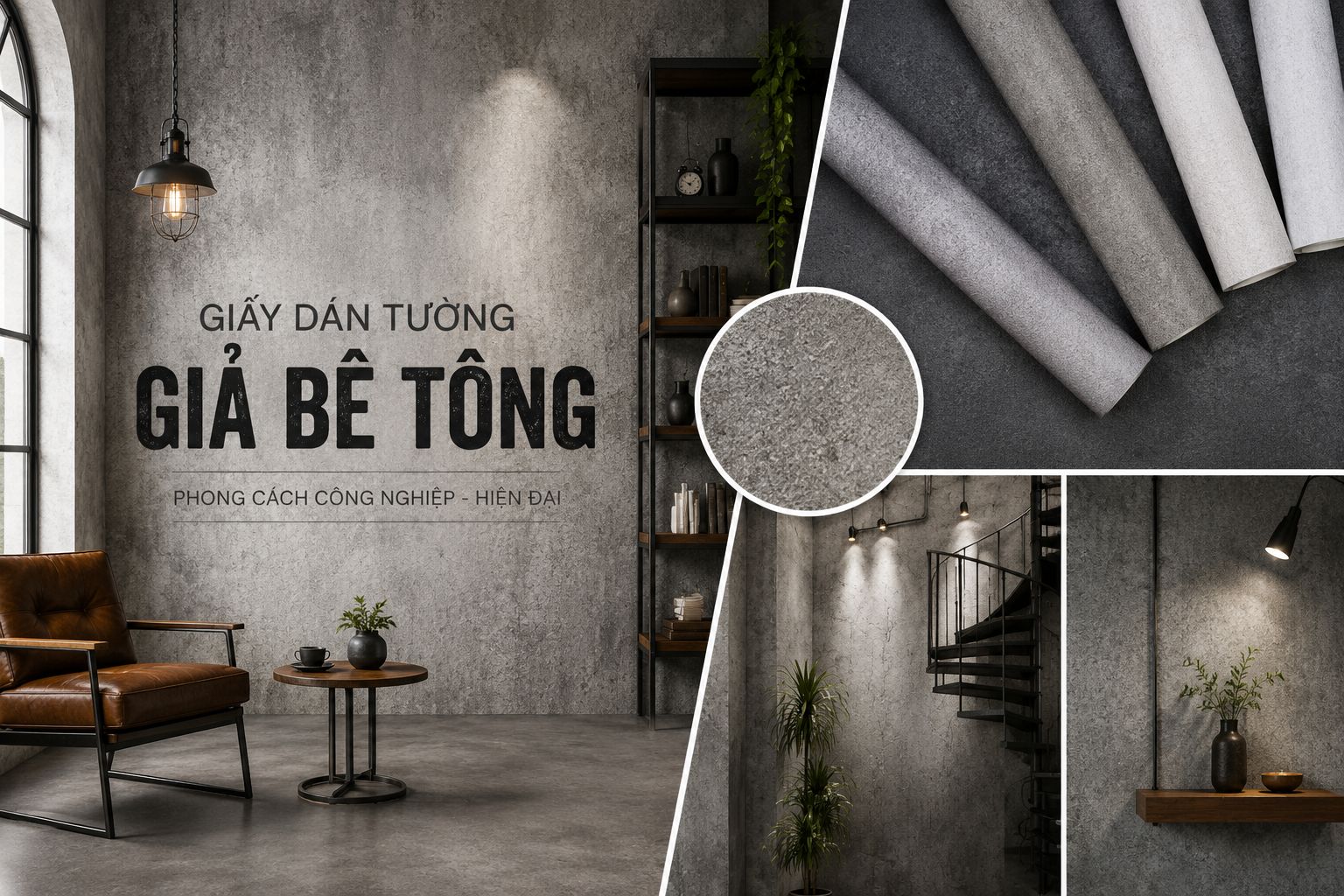 giấy dán tường giả bê tông - xi măng