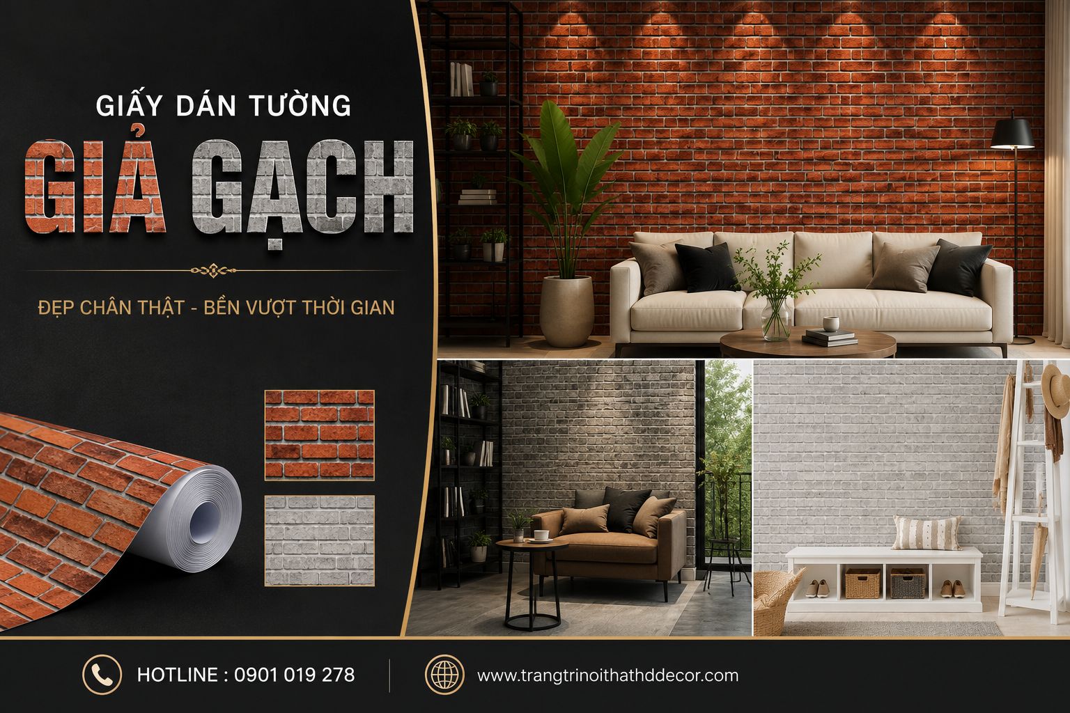 giấy dán tường giả gạch 