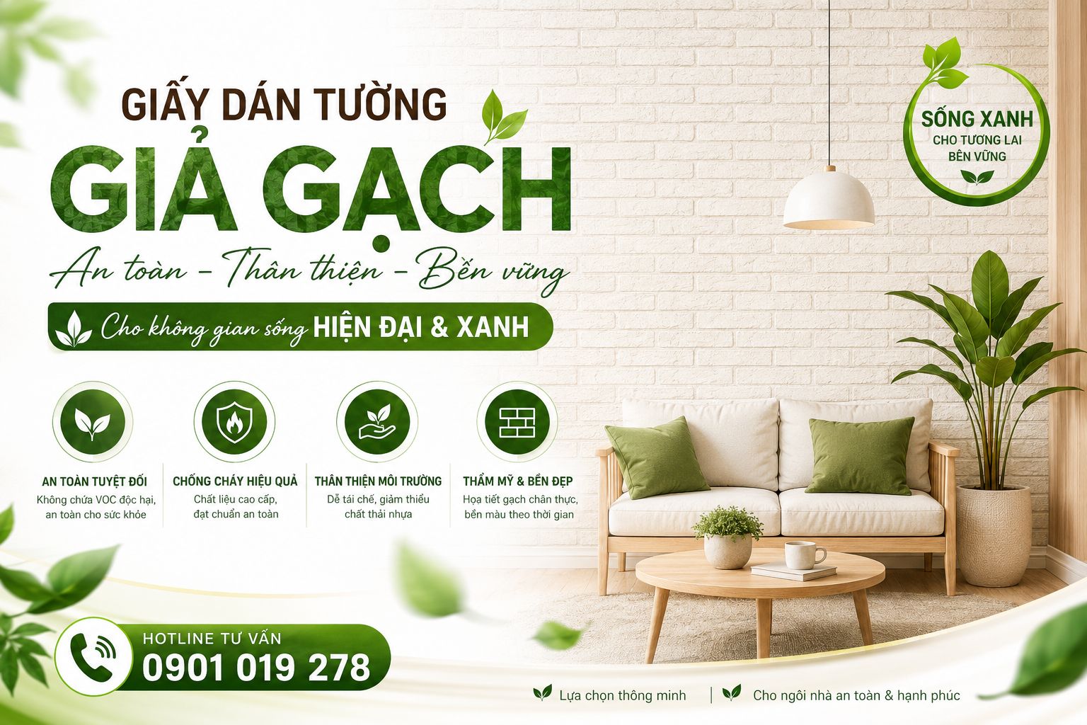 giấy dán tường giả gạch an toàn thân thiện với môi trường