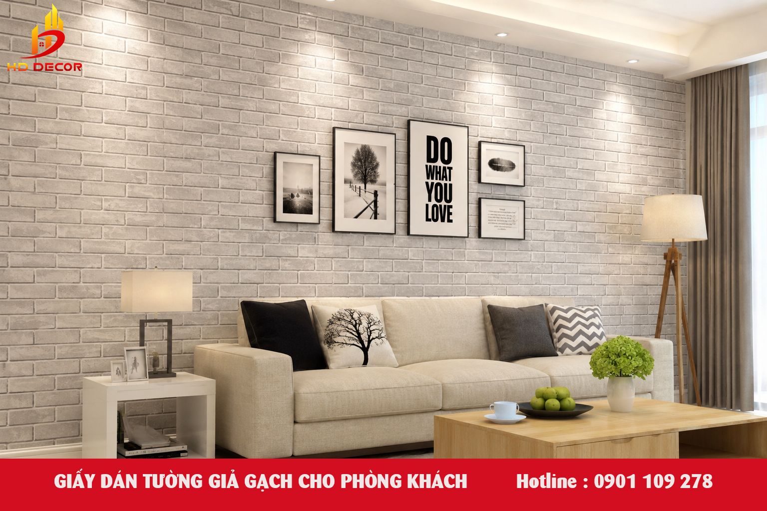 giấy dán tường giả gạch cho phòng khách