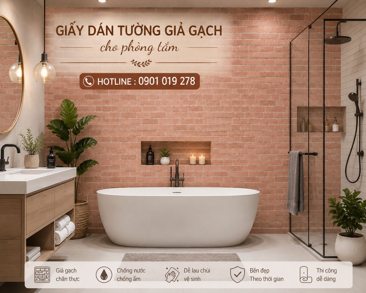 giấy dán tường giả gạch cho phòng ngủ