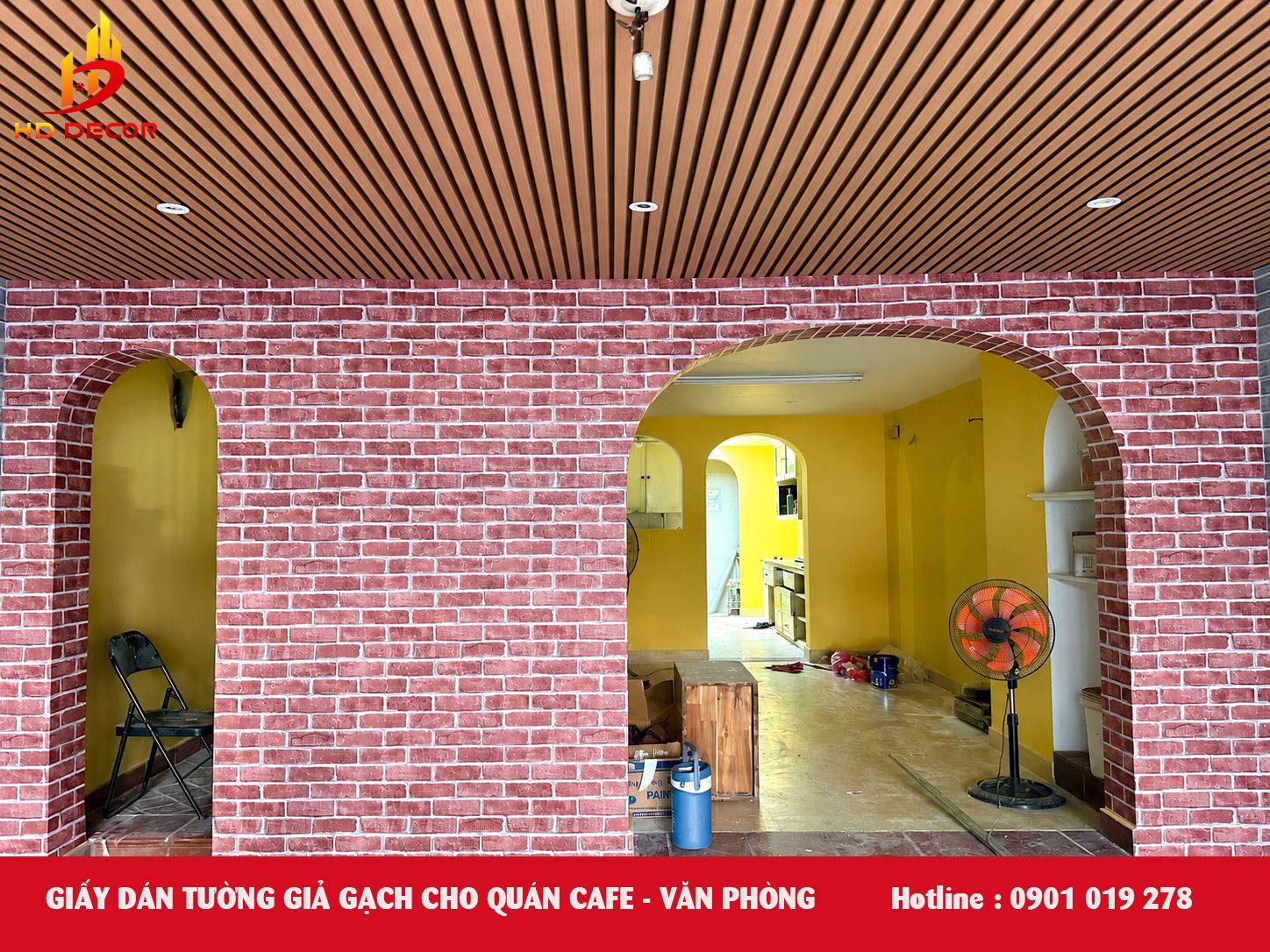 giấy dán tường giả gạch cho quán cafe