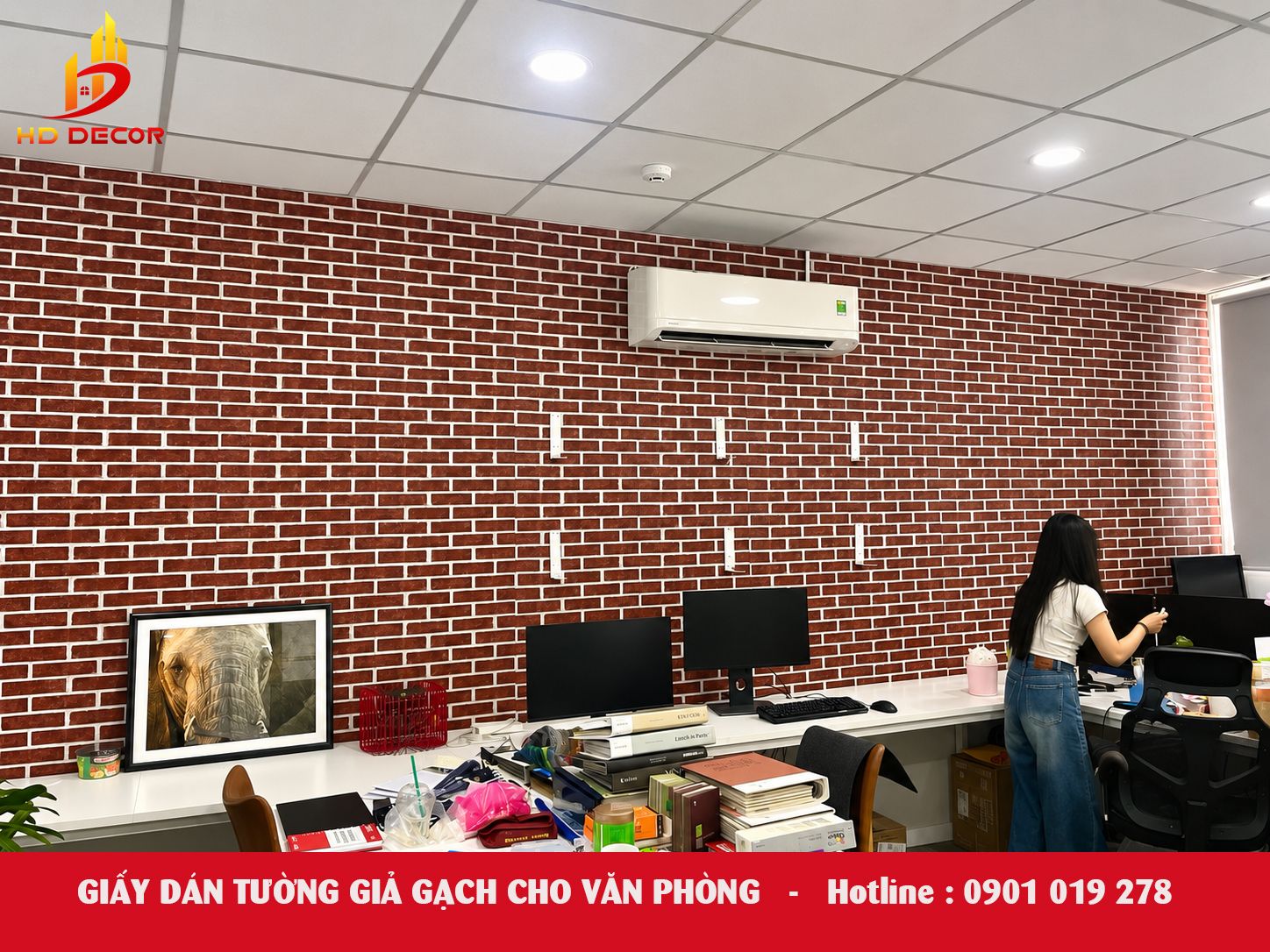 giấy dán tường giả gạch cho văn phòng