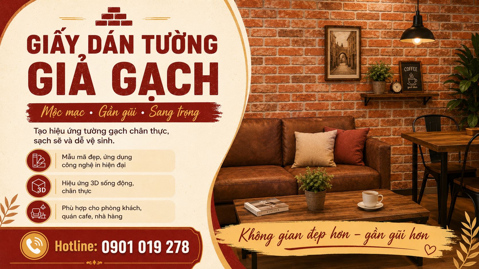 giấy dán tường giả gạch giá rẻ 