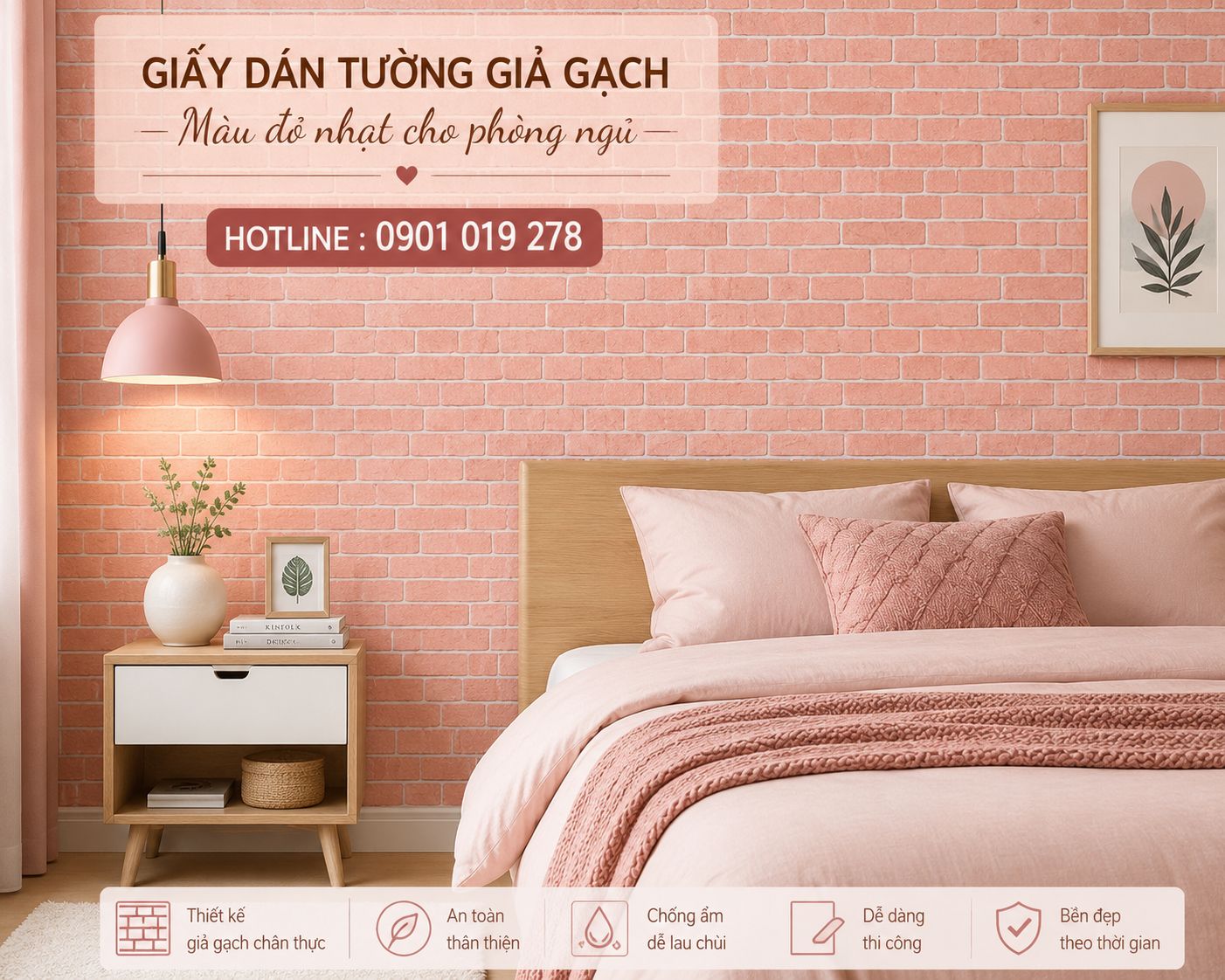 giấy dán tường giả gạch phòng ngủ 