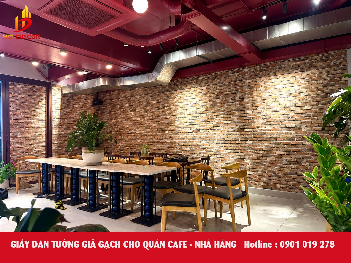 giấy dán tường giả gạch cho quán cafe