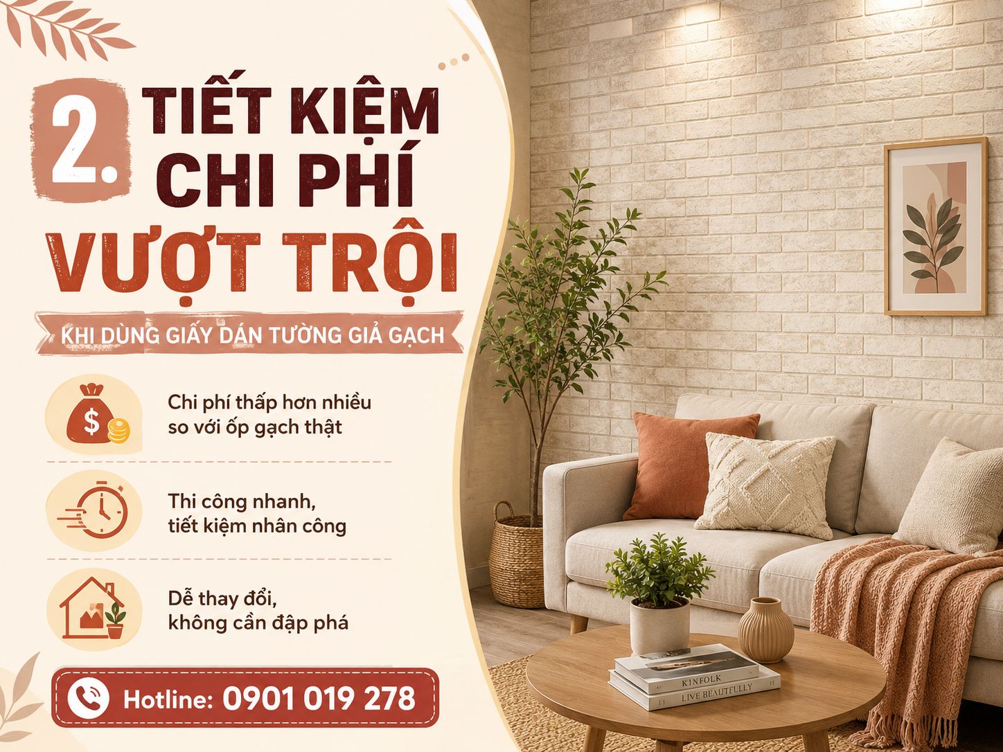 giấy dán tường giả gạch tiết kiệm chi phí