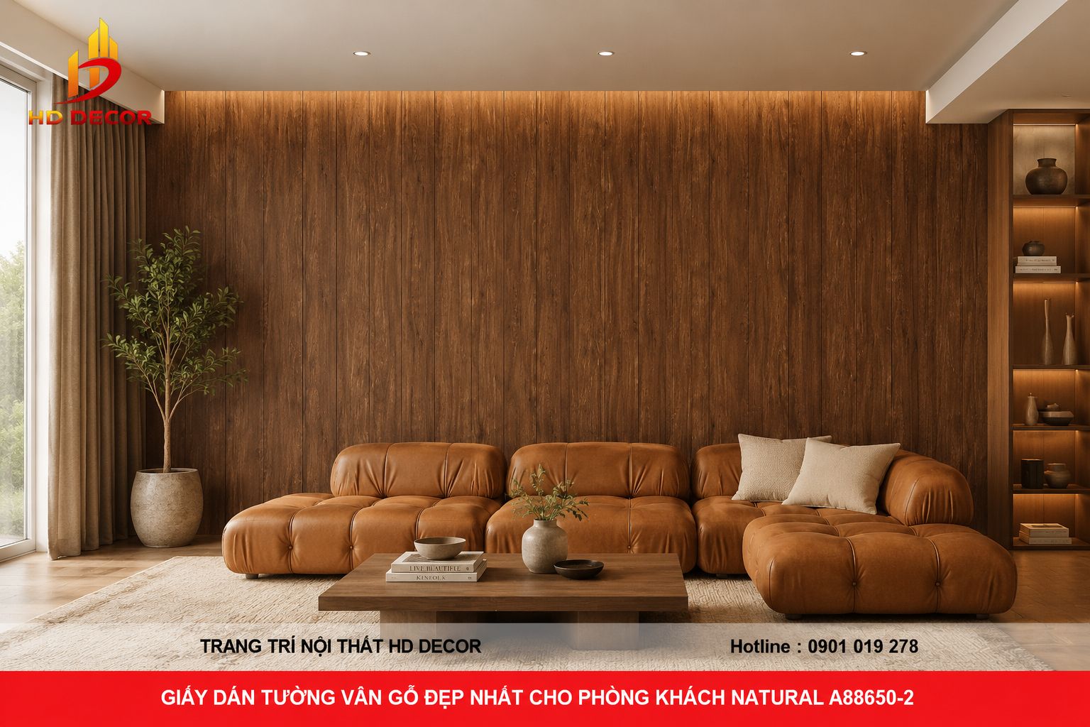 giấy dán tường giả gỗ phòng khách