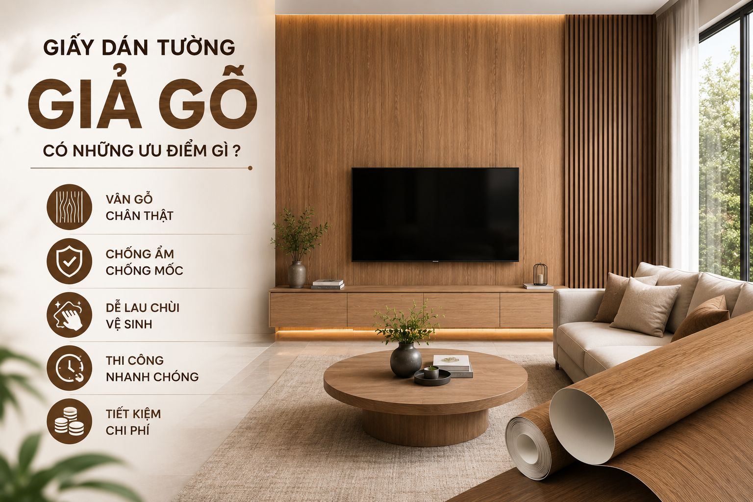 giấy dán tường giả gỗ có ưu điểm gì