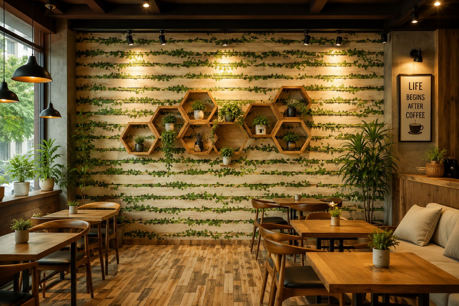 giấy dán tường giả gỗ cho quán cafe