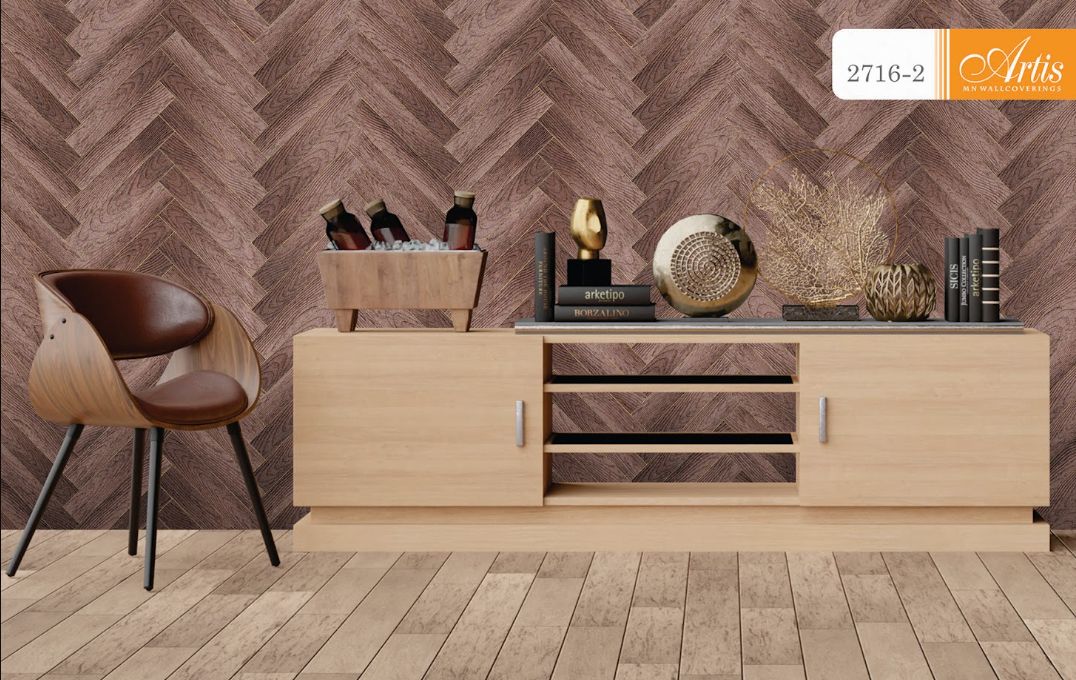 giấy dán tường giả gỗ phòng khách 