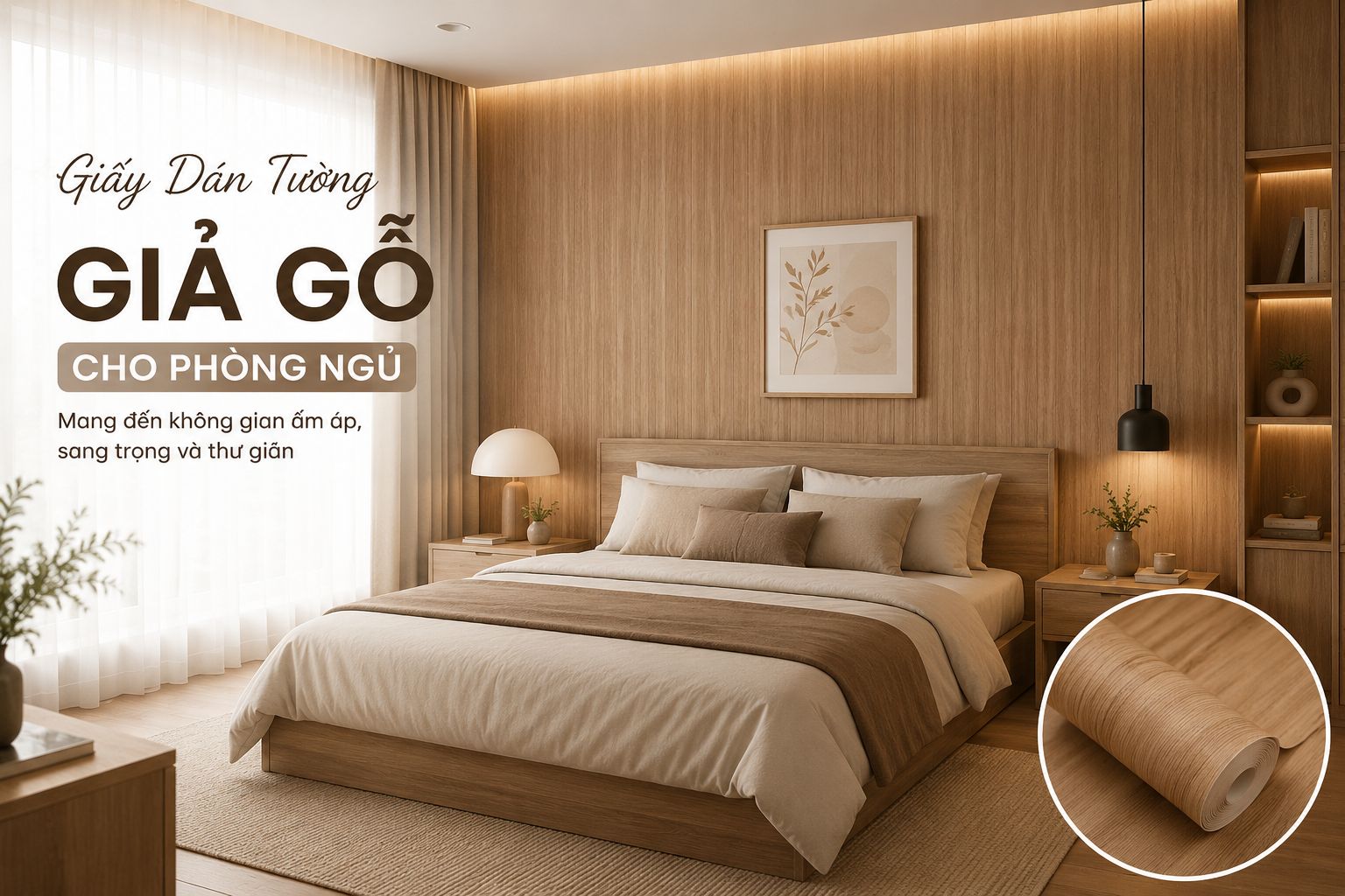 giấy dán tường giả gỗ phòng ngủ