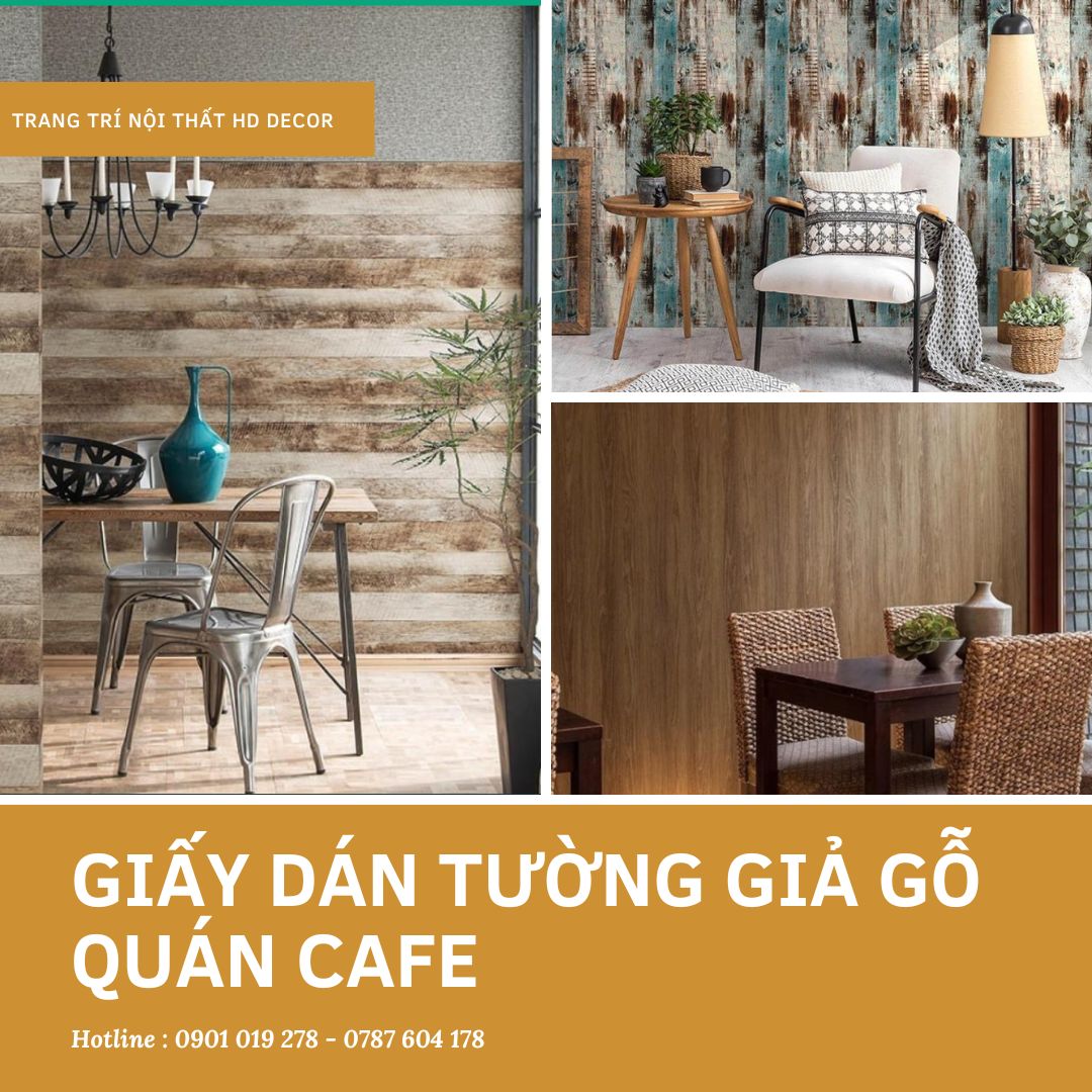 giấy dán tường giả gỗ quán cafe