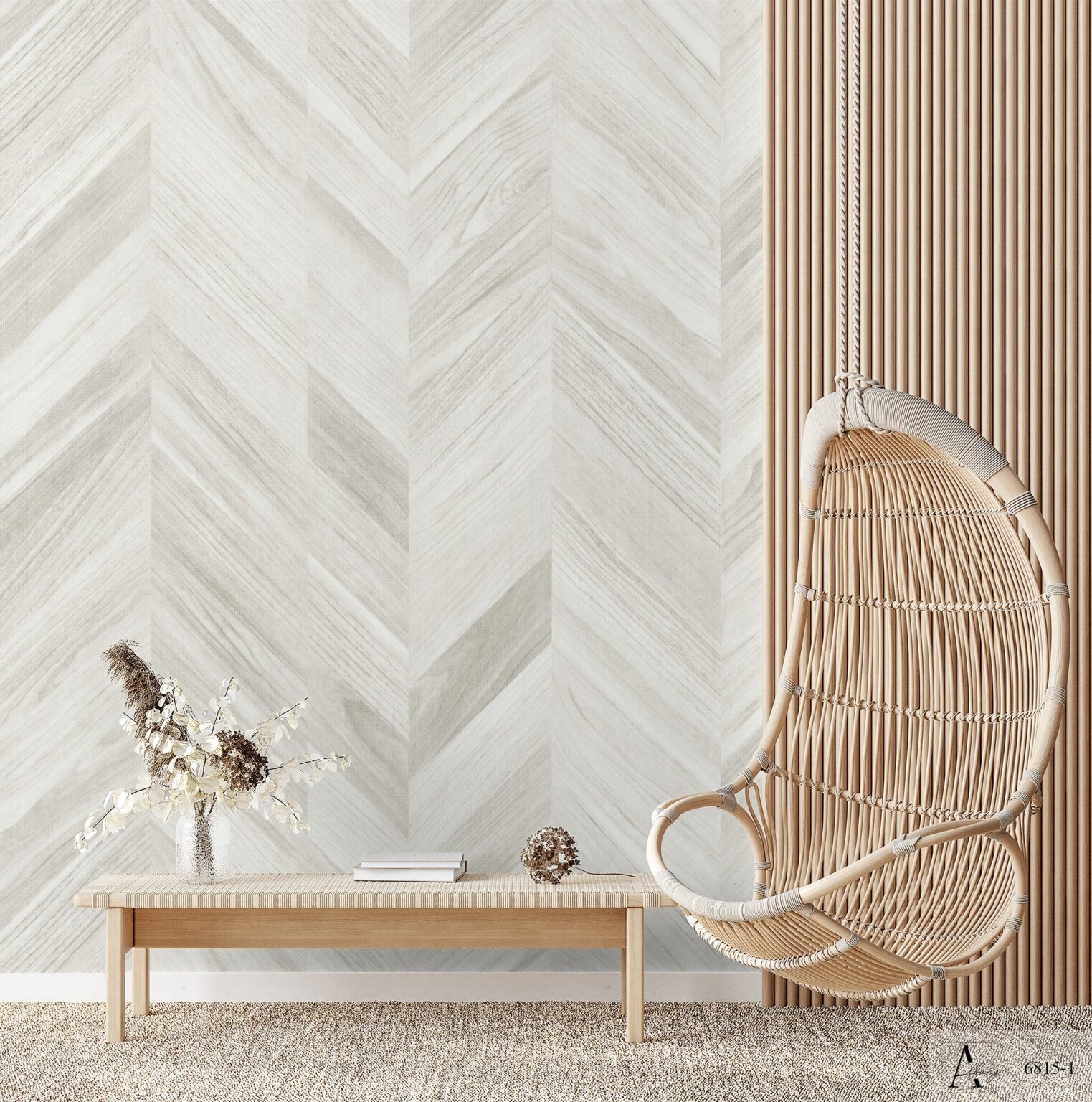 giấy dán tường giả gỗ xương cá phòng khách