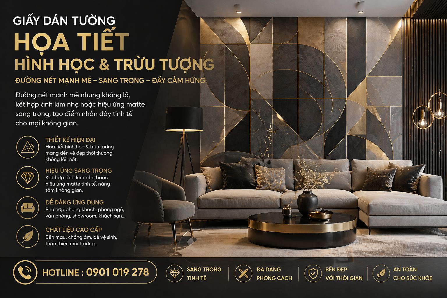 giấy dán tường 3d họa tiết hình học 