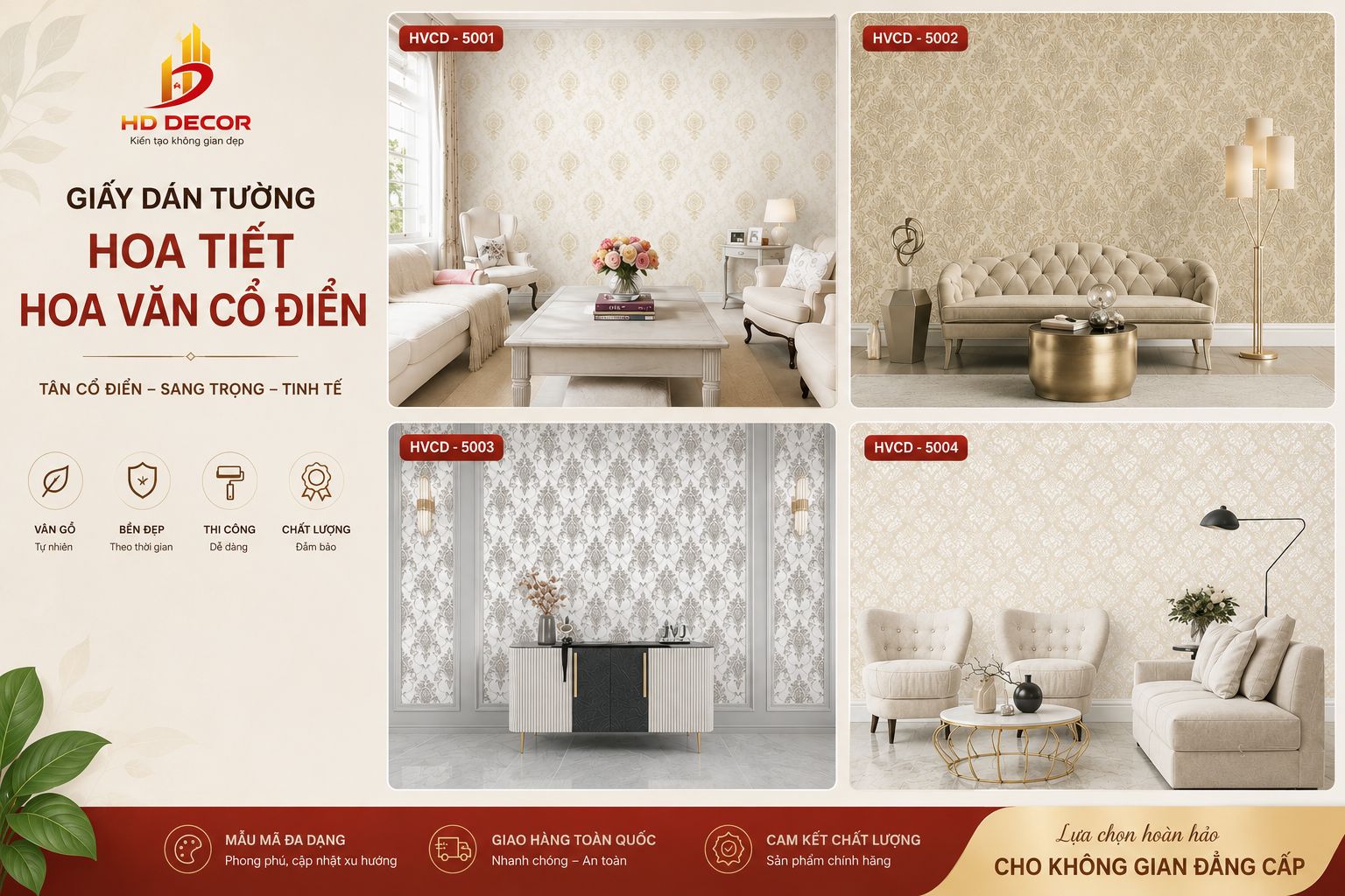giấy dán tường hoa văn cổ điển 